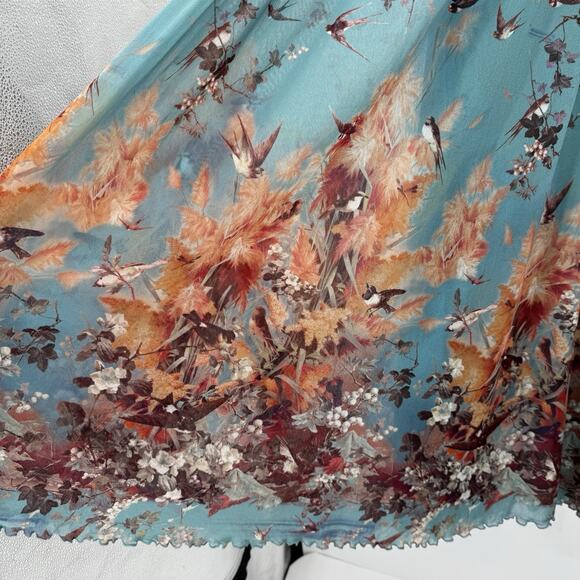 John Paul Gaultier Soleil Maxi Dress M Floral Birds Mesh Sleeveless Smocked Y2K - Picture 10 of 16